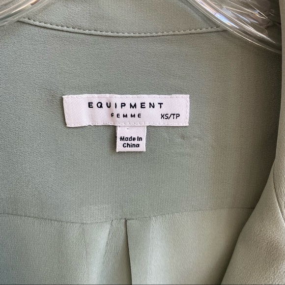 Equipment Keira Piped Sage Green Silk Button Down Shirt Women Size XS - Picture 5 of 12
